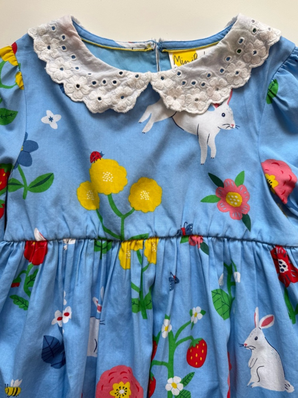Mini Boden Girls Blue Bunny Broderie-Collared Dress - Size 5-6Y - Picture 2 of 13